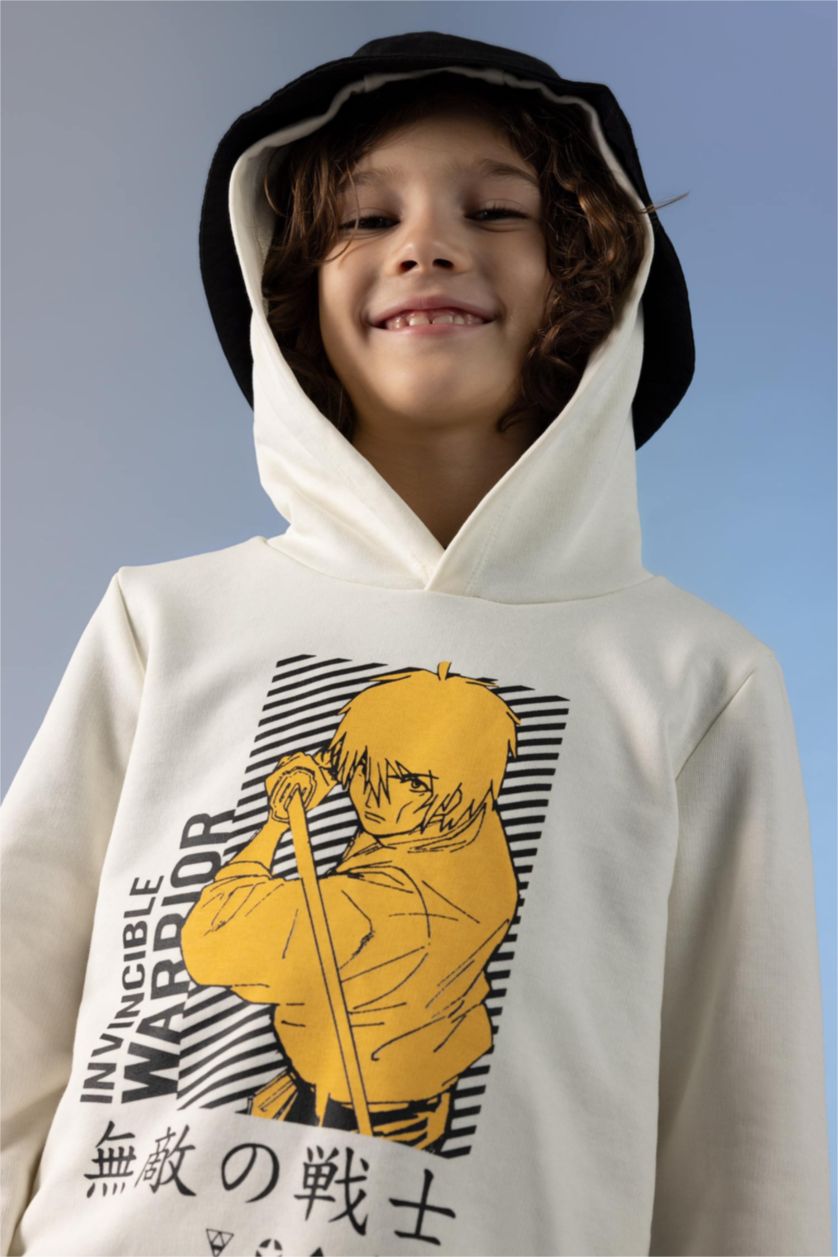 BOYS & TEENS Ecru Boys Regular Fit Hoodie Sweatshirt