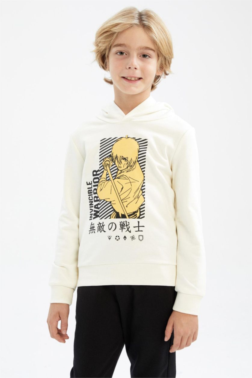 BOYS & TEENS Ecru Boys Regular Fit Hoodie Sweatshirt