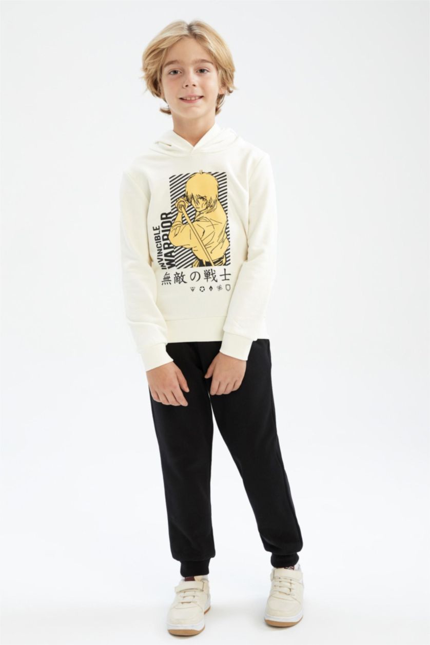 BOYS & TEENS Ecru Boys Regular Fit Hoodie Sweatshirt