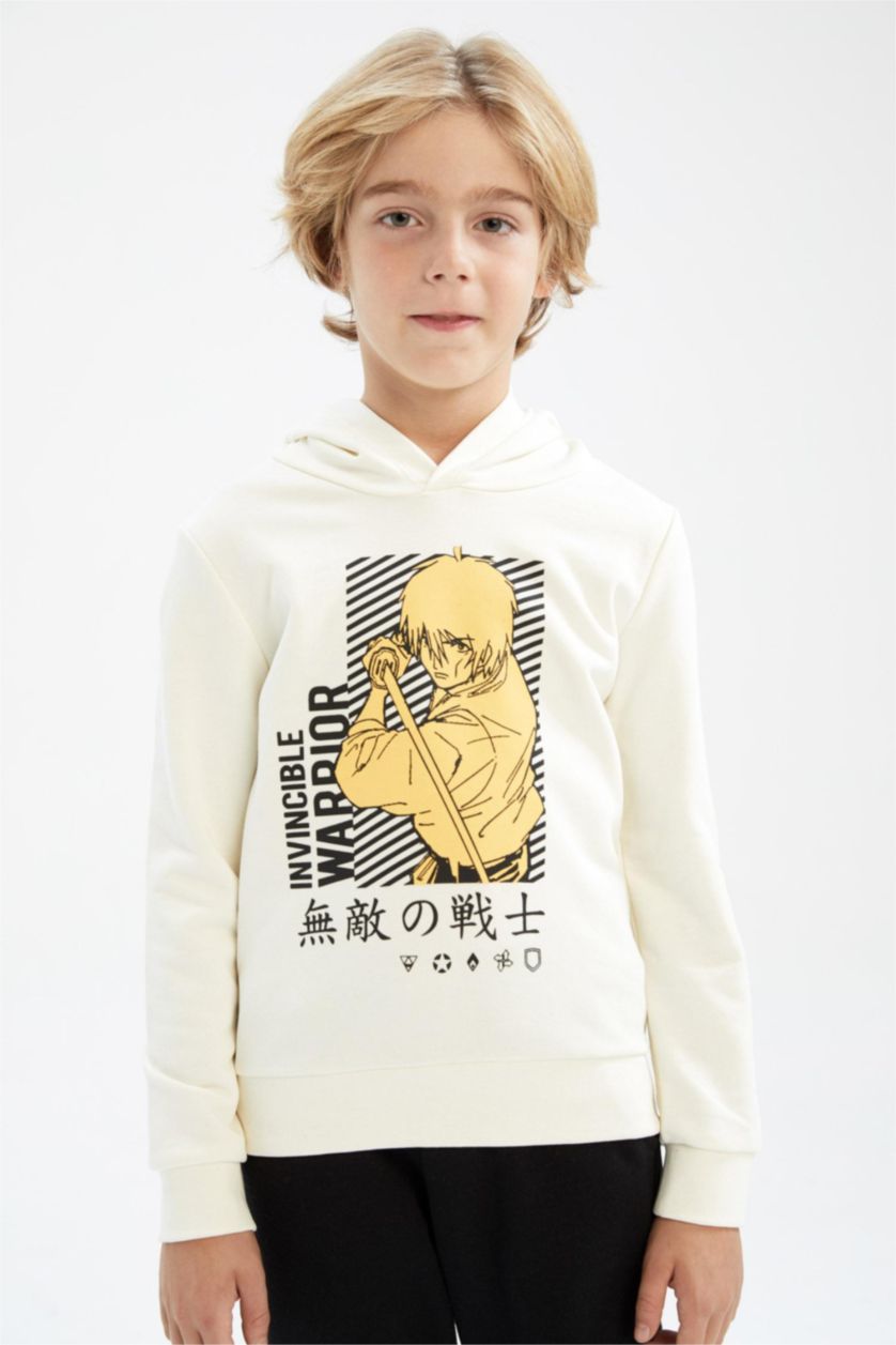 BOYS & TEENS Ecru Boys Regular Fit Hoodie Sweatshirt