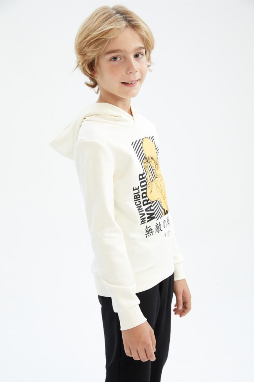 BOYS & TEENS Ecru Boys Regular Fit Hoodie Sweatshirt