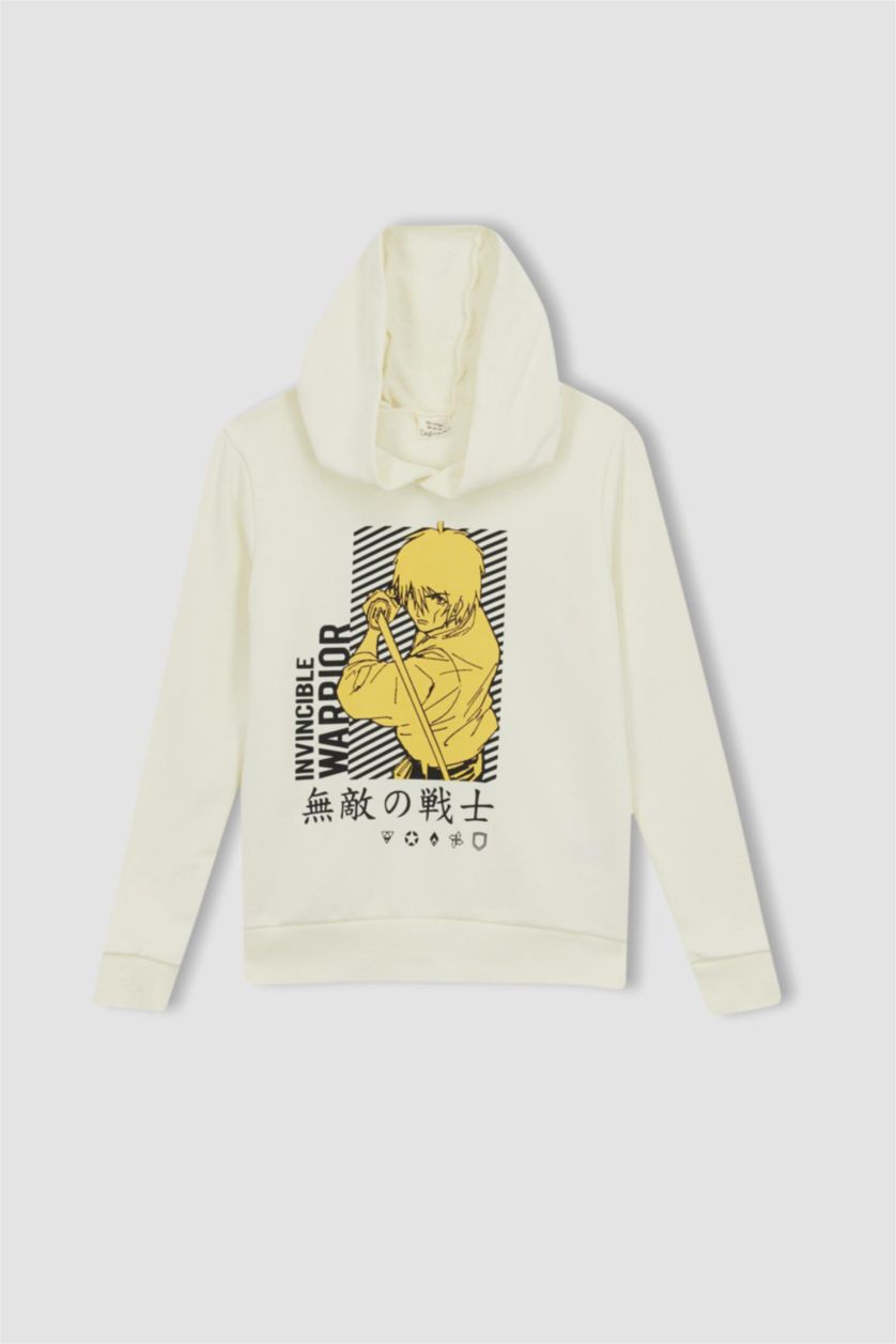 BOYS & TEENS Ecru Boys Regular Fit Hoodie Sweatshirt