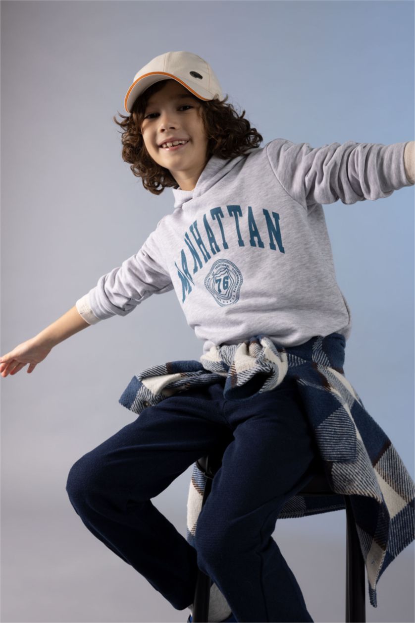 BOYS & TEENS Light Grey Melange Boys Regular Fit Hoodie Sweatshirt