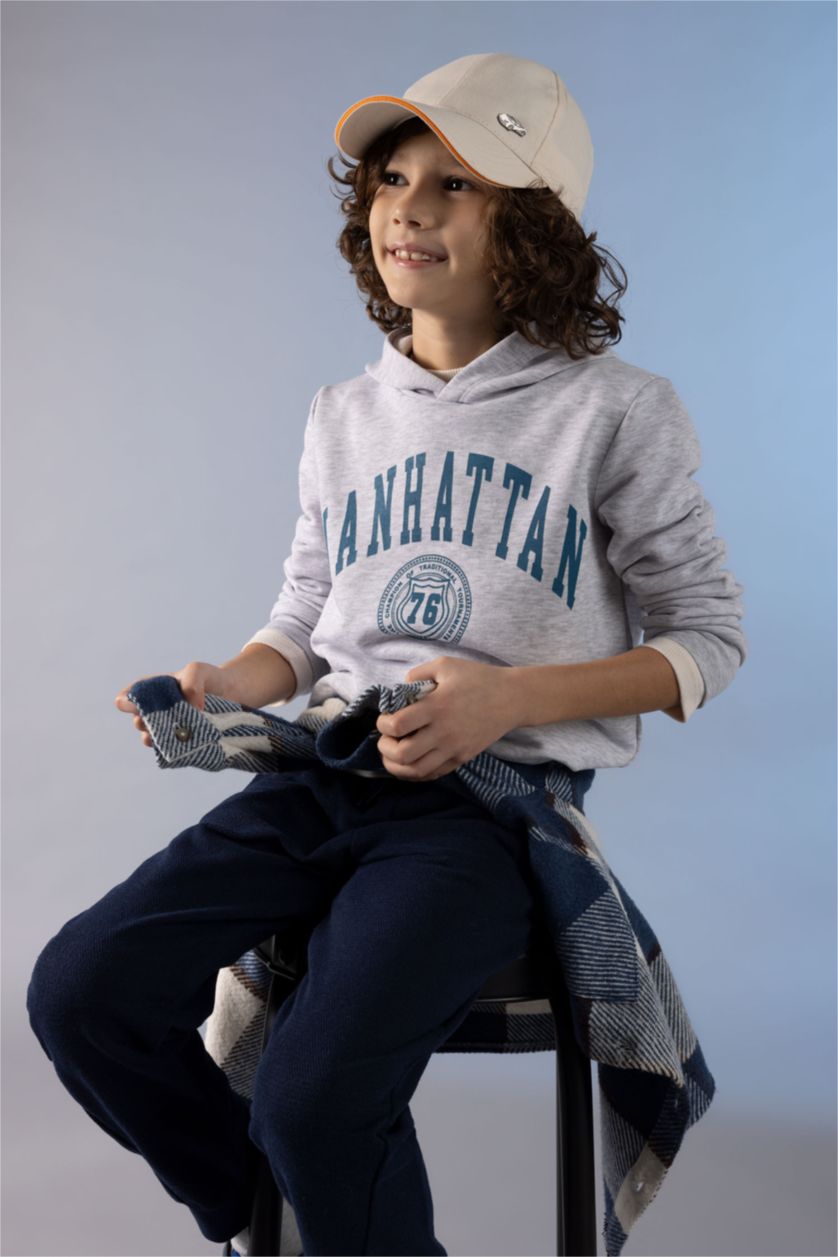 BOYS & TEENS Light Grey Melange Boys Regular Fit Hoodie Sweatshirt