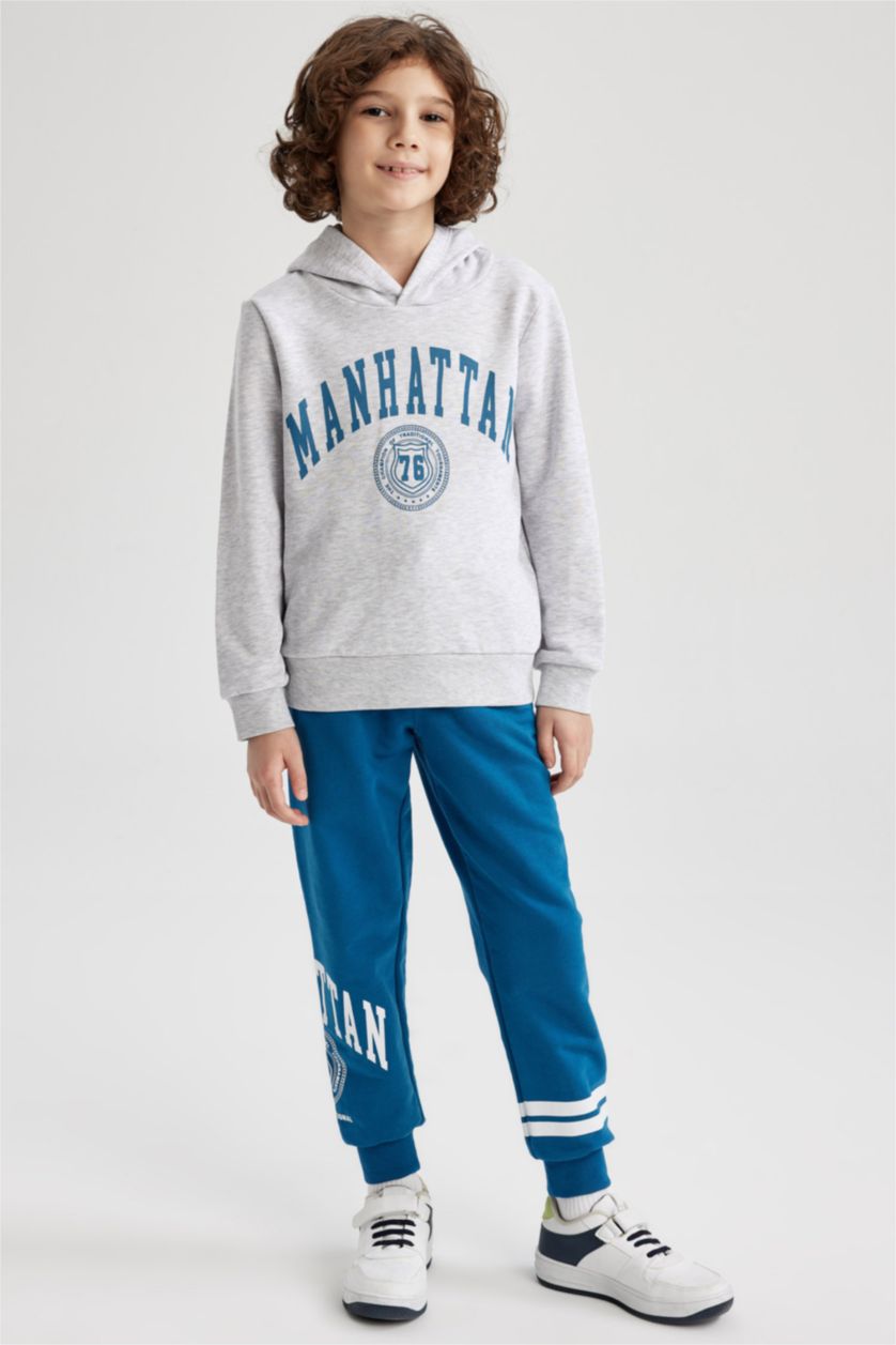 BOYS & TEENS Light Grey Melange Boys Regular Fit Hoodie Sweatshirt