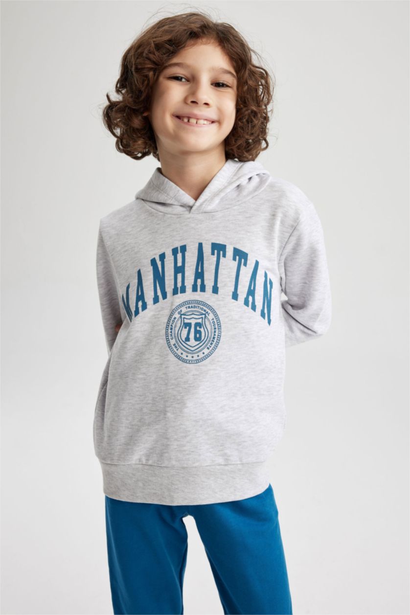 BOYS & TEENS Light Grey Melange Boys Regular Fit Hoodie Sweatshirt