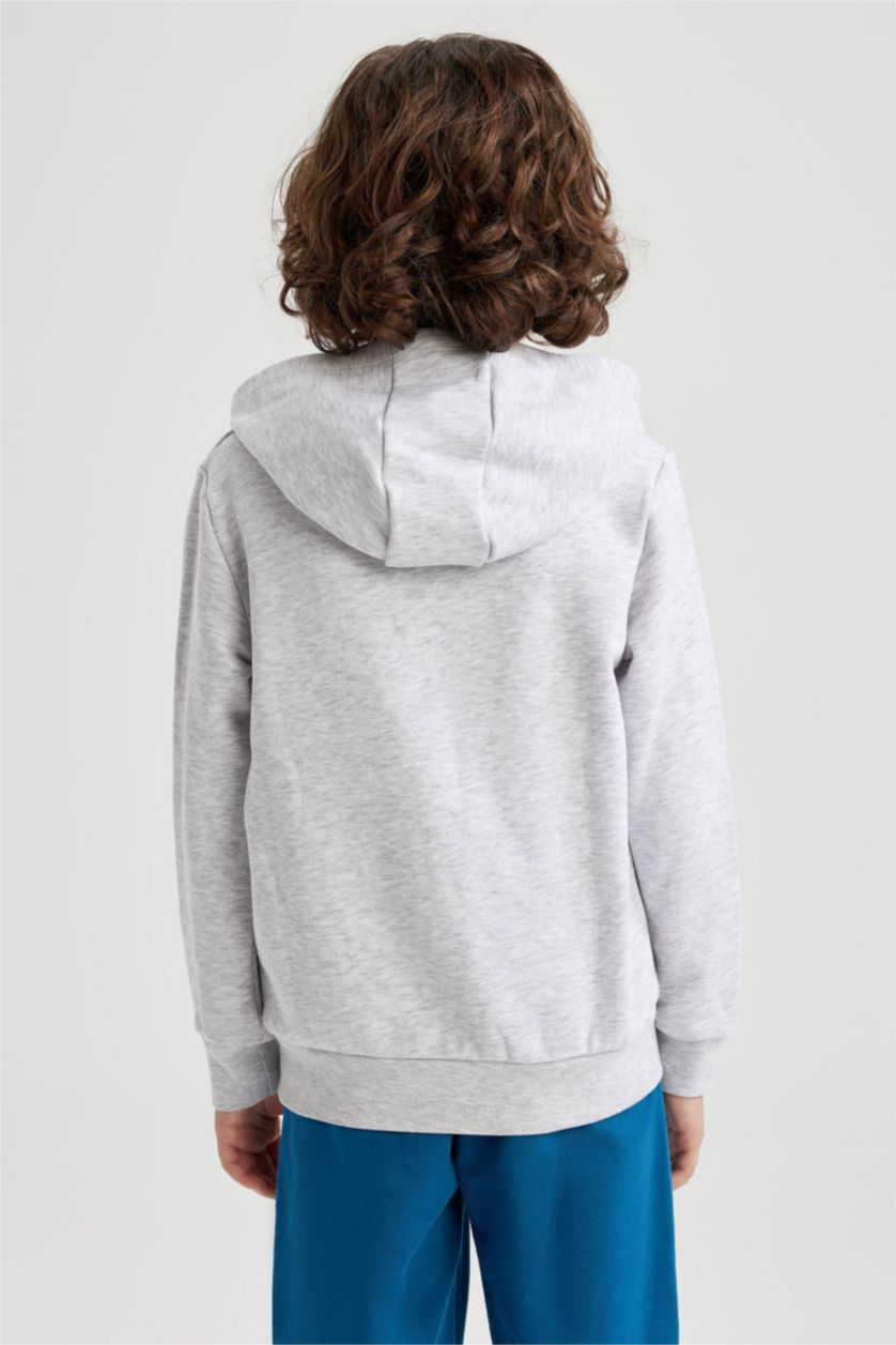 BOYS & TEENS Light Grey Melange Boys Regular Fit Hoodie Sweatshirt
