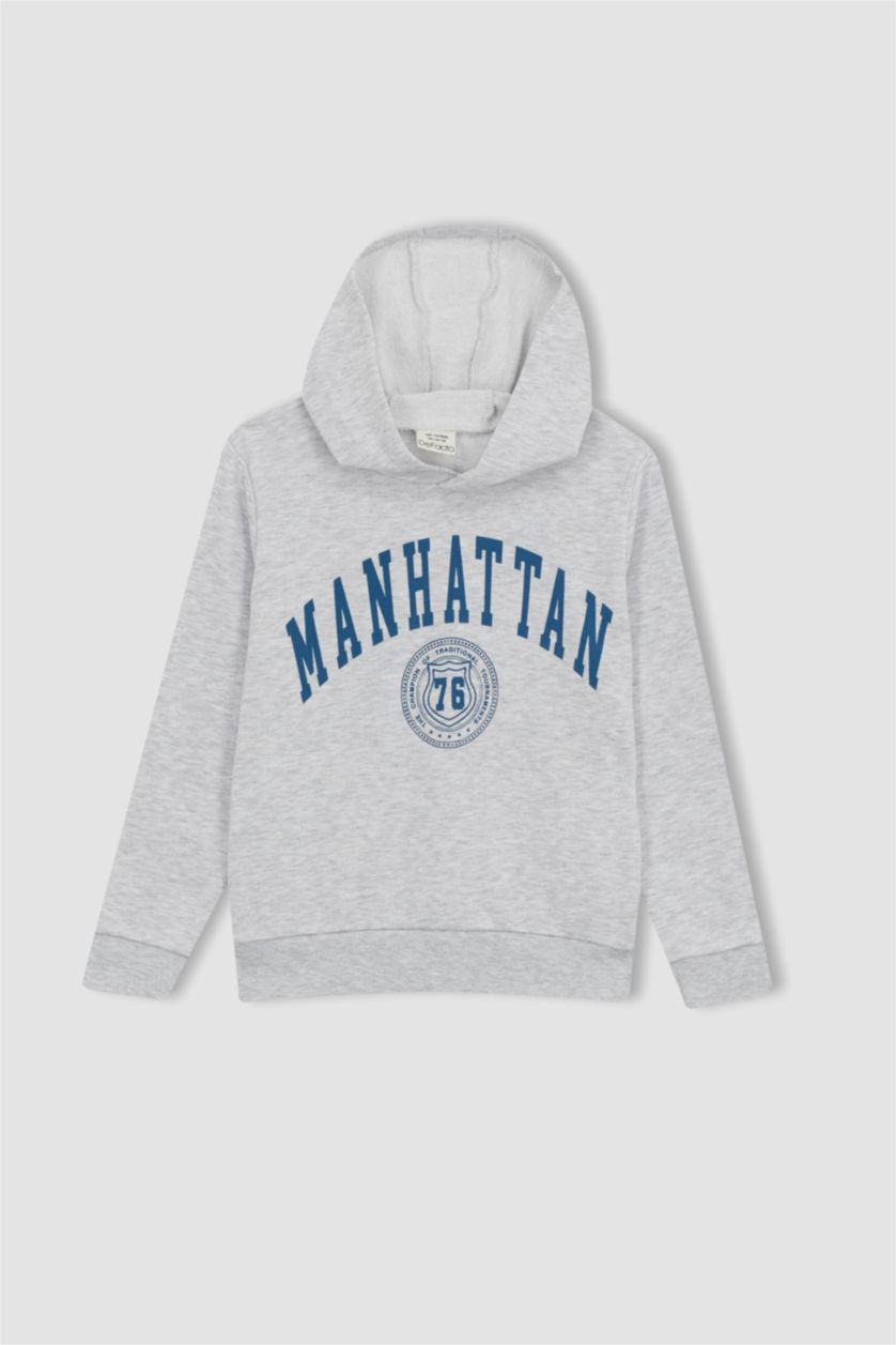 BOYS & TEENS Light Grey Melange Boys Regular Fit Hoodie Sweatshirt