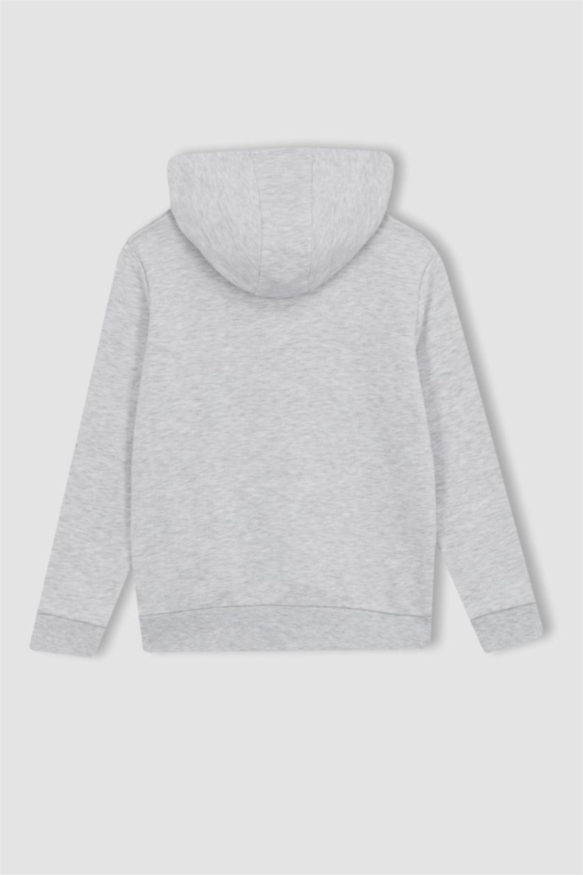 BOYS & TEENS Light Grey Melange Boys Regular Fit Hoodie Sweatshirt