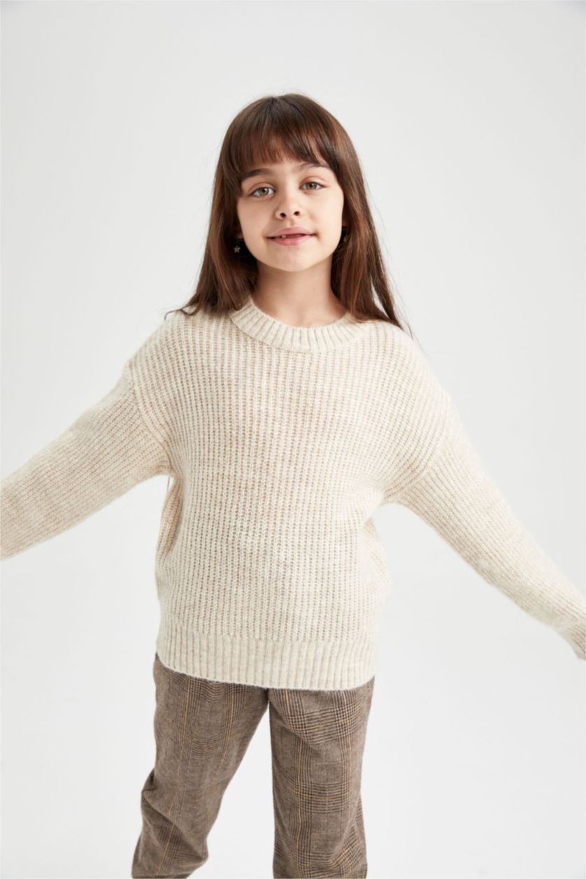 FILLES Écru Pull Tricot Col rond Fille
