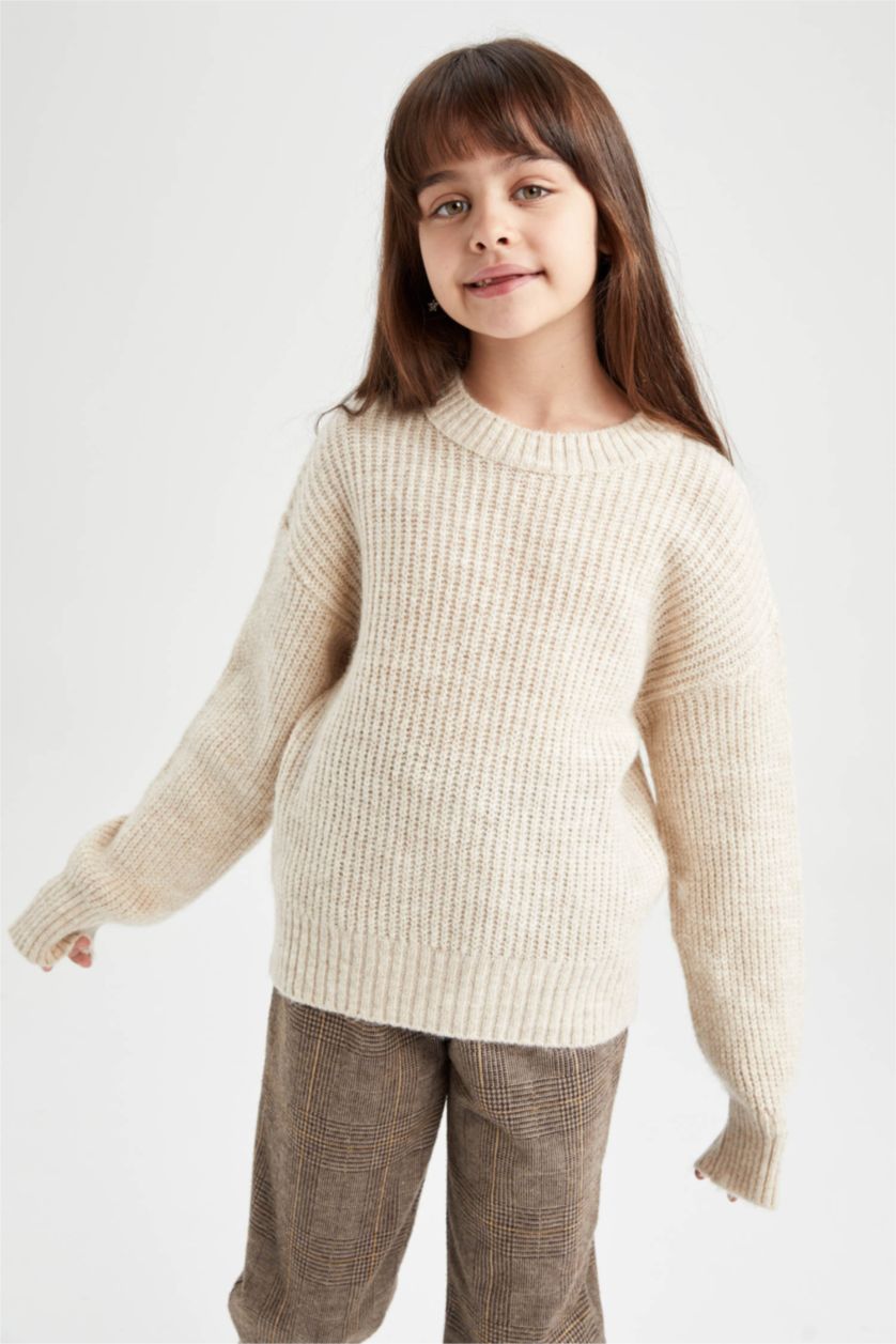 FILLES Écru Pull Tricot Col rond Fille