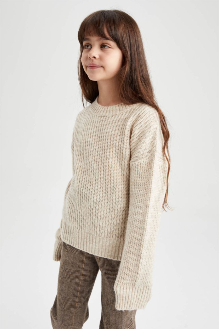 FILLES Écru Pull Tricot Col rond Fille