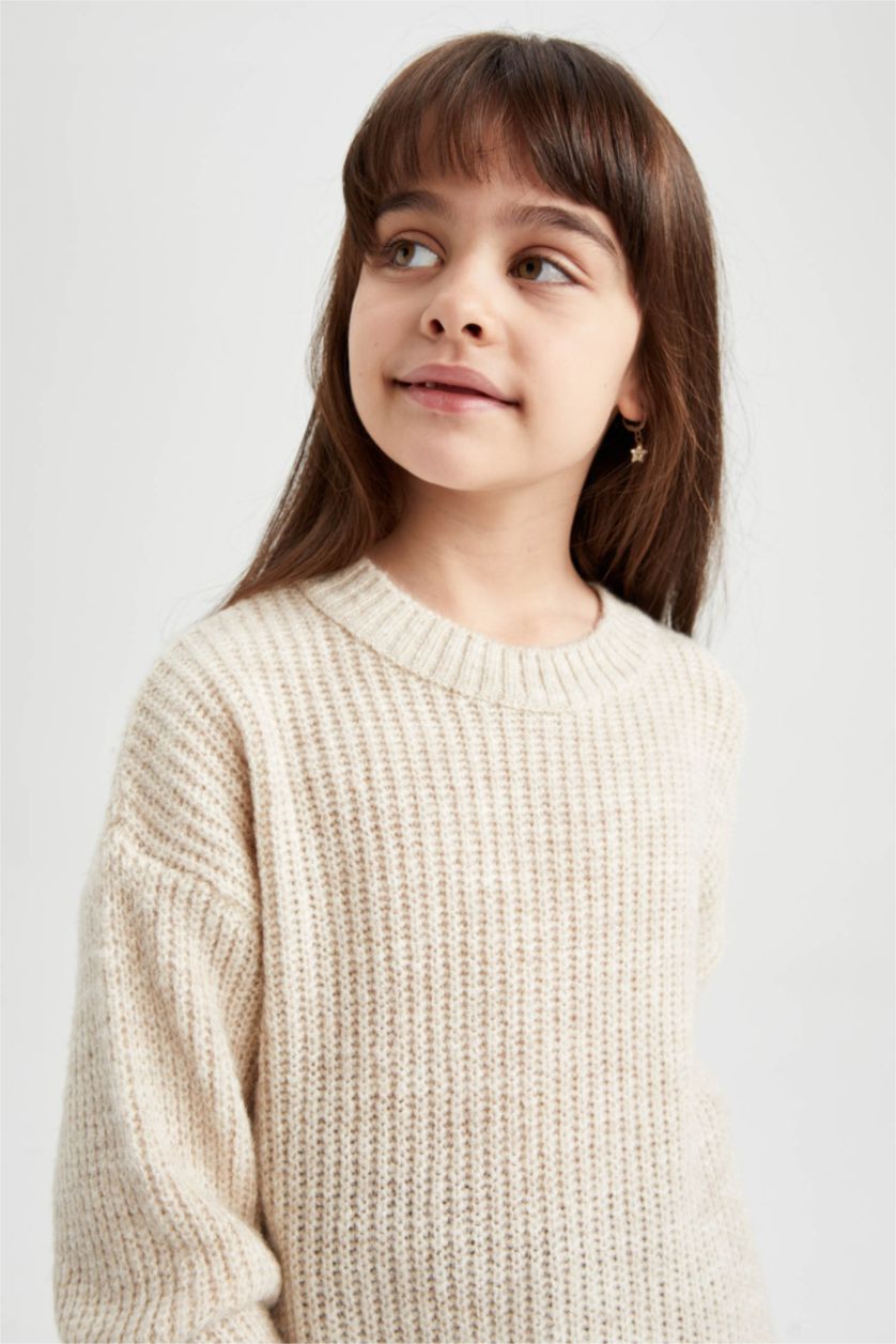 FILLES Écru Pull Tricot Col rond Fille