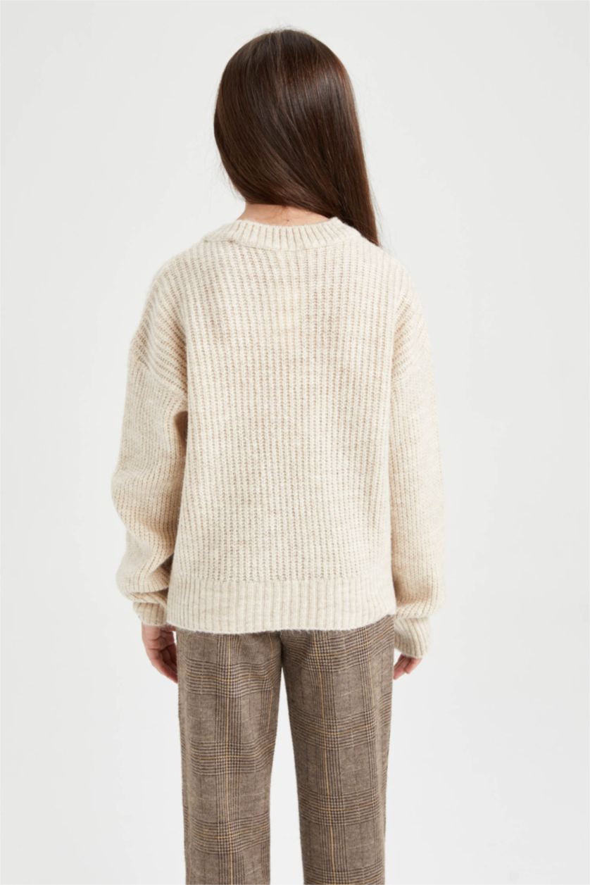 FILLES Écru Pull Tricot Col rond Fille