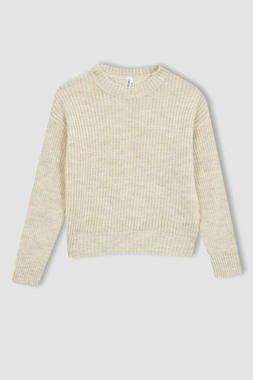 FILLES Écru Pull Tricot Col rond Fille