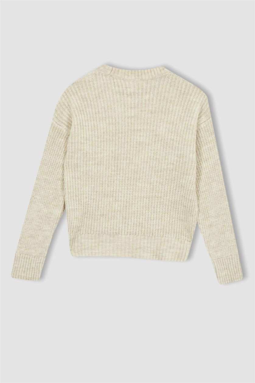 FILLES Écru Pull Tricot Col rond Fille