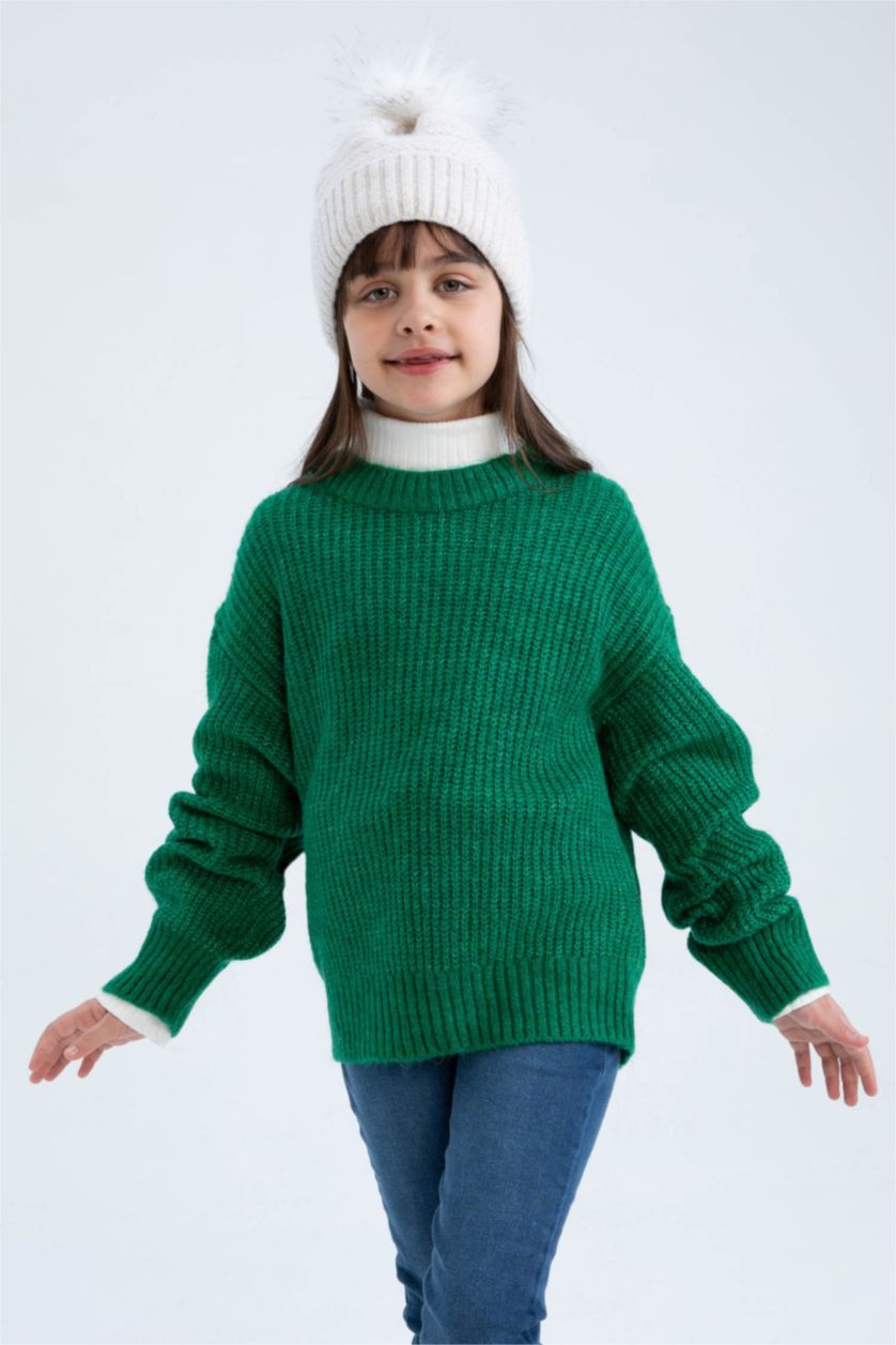 FILLES Vert Pull Tricot Col rond Fille