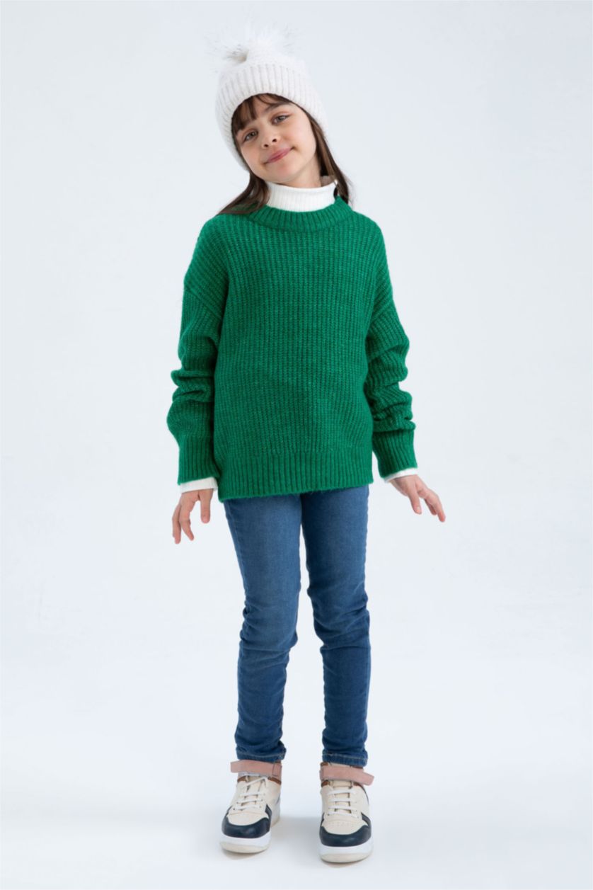 FILLES Vert Pull Tricot Col rond Fille