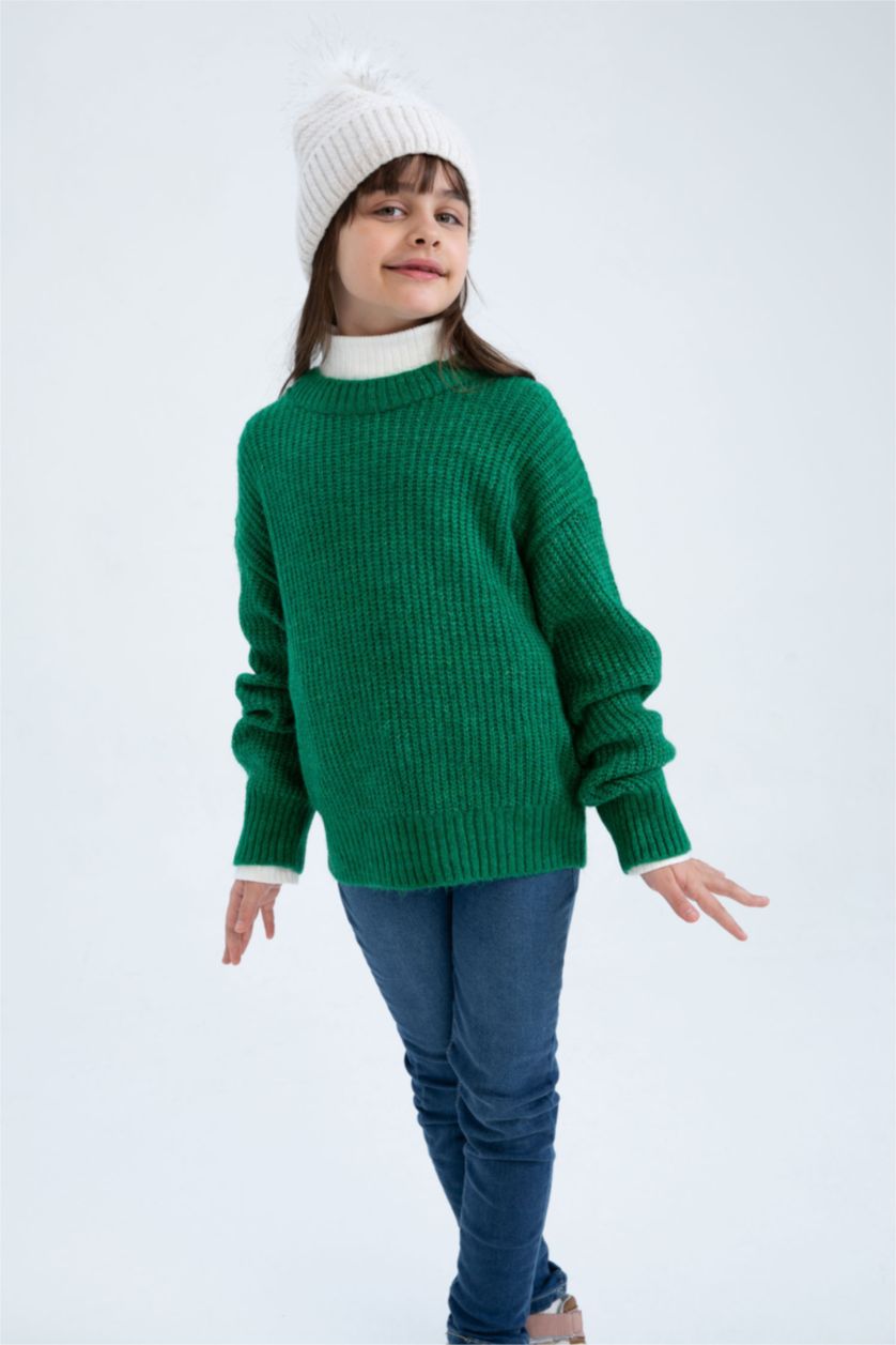 FILLES Vert Pull Tricot Col rond Fille