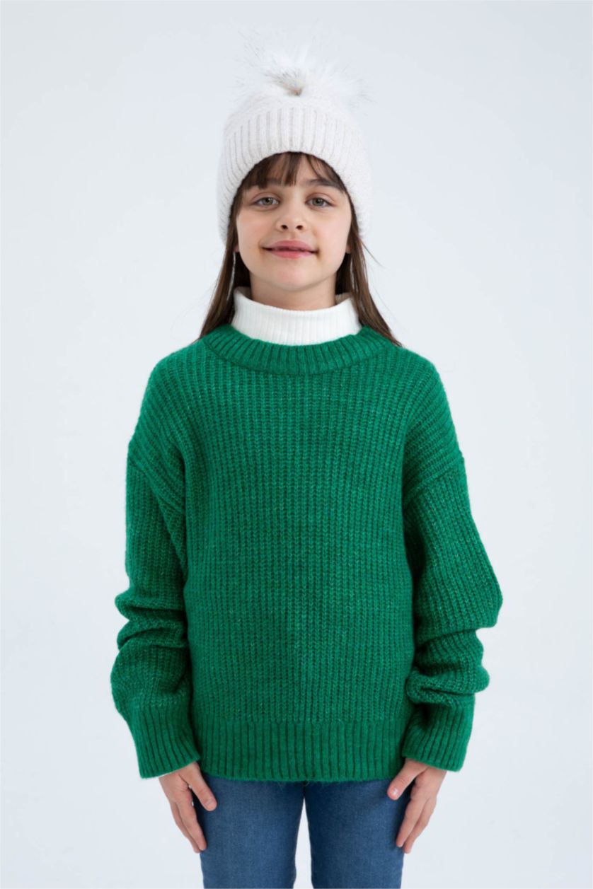 FILLES Vert Pull Tricot Col rond Fille