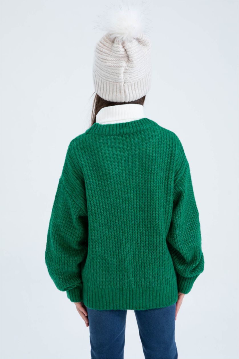 FILLES Vert Pull Tricot Col rond Fille