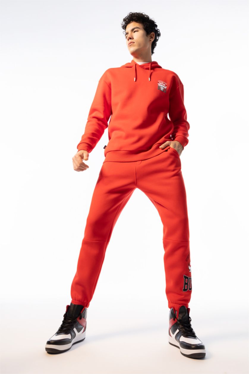 MAN Red Defacto Fit NBA Chicago Bulls Standard Fit Elastic Band Ankle Jogger