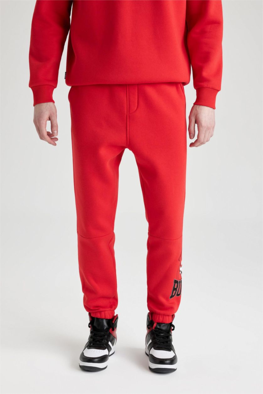 MAN Red Defacto Fit NBA Chicago Bulls Standard Fit Elastic Band Ankle Jogger