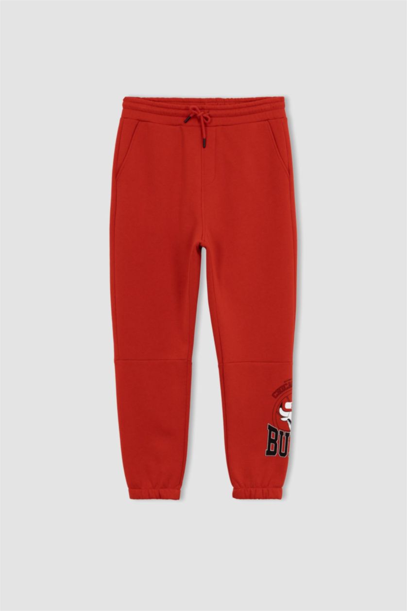 MAN Red Defacto Fit NBA Chicago Bulls Standard Fit Elastic Band Ankle Jogger