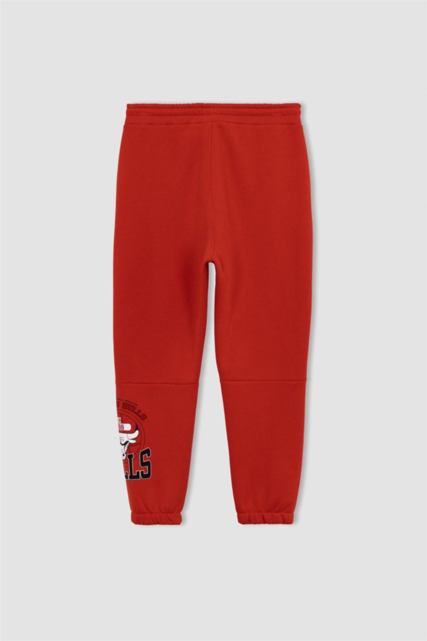 MAN Red Defacto Fit NBA Chicago Bulls Standard Fit Elastic Band Ankle Jogger