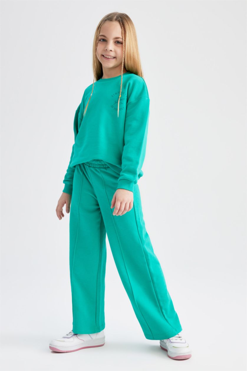 Kız Çocuk - Genç Kız Yeşil Kız Çocuk Uzun Kollu Tişört Eşofman Alt 2'li Takım