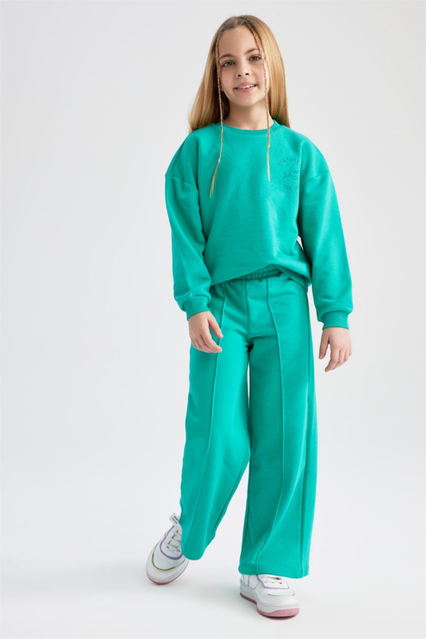 Kız Çocuk - Genç Kız Yeşil Kız Çocuk Uzun Kollu Tişört Eşofman Alt 2'li Takım