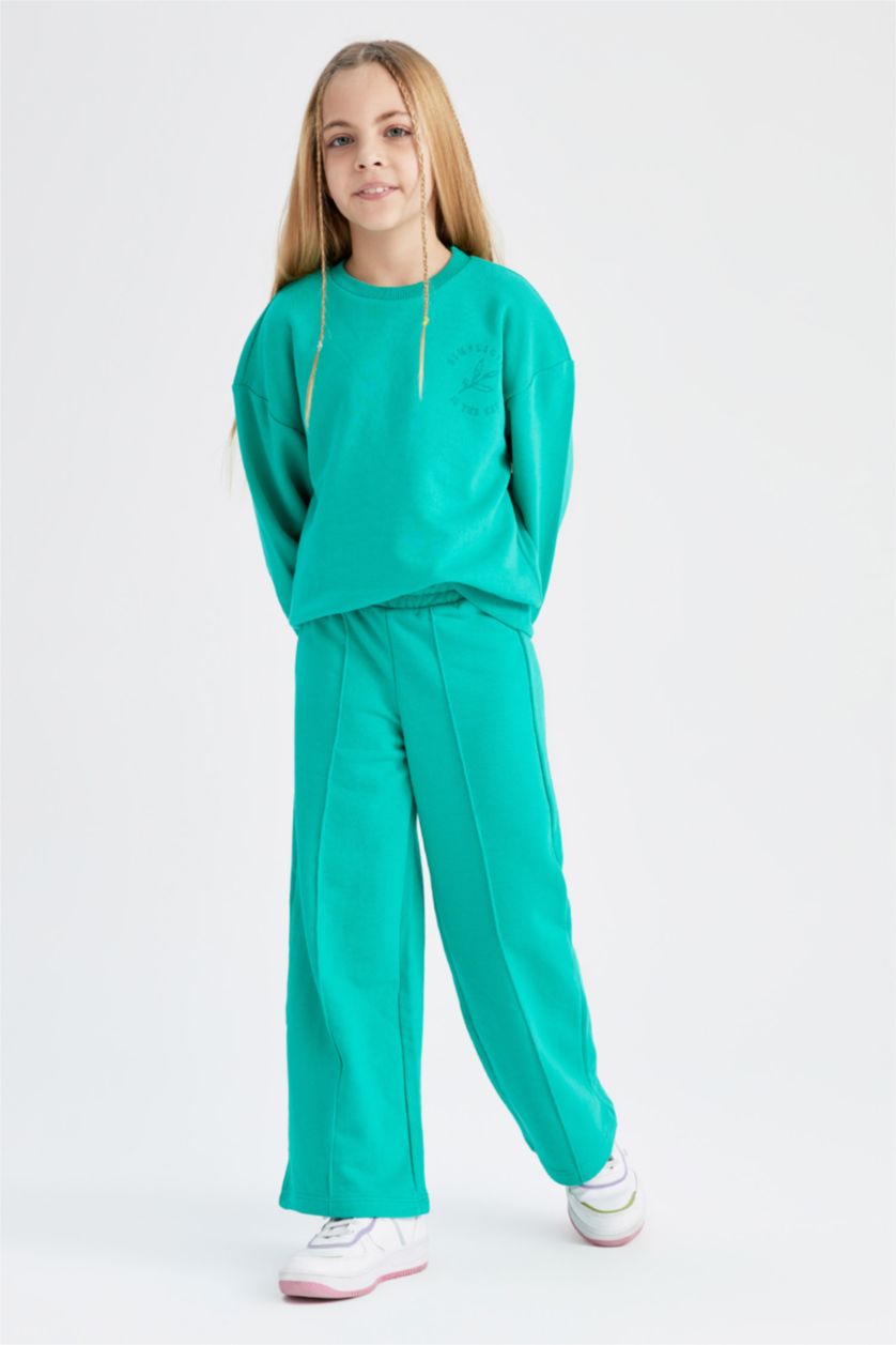 Kız Çocuk - Genç Kız Yeşil Kız Çocuk Uzun Kollu Tişört Eşofman Alt 2'li Takım