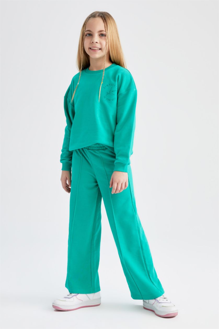 Kız Çocuk - Genç Kız Yeşil Kız Çocuk Uzun Kollu Tişört Eşofman Alt 2'li Takım