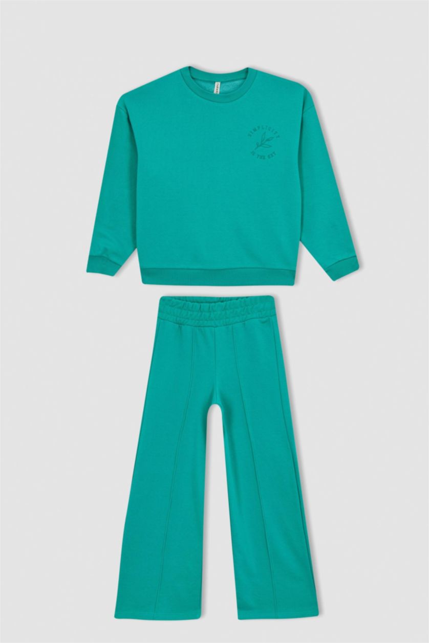 Kız Çocuk - Genç Kız Yeşil Kız Çocuk Uzun Kollu Tişört Eşofman Alt 2'li Takım