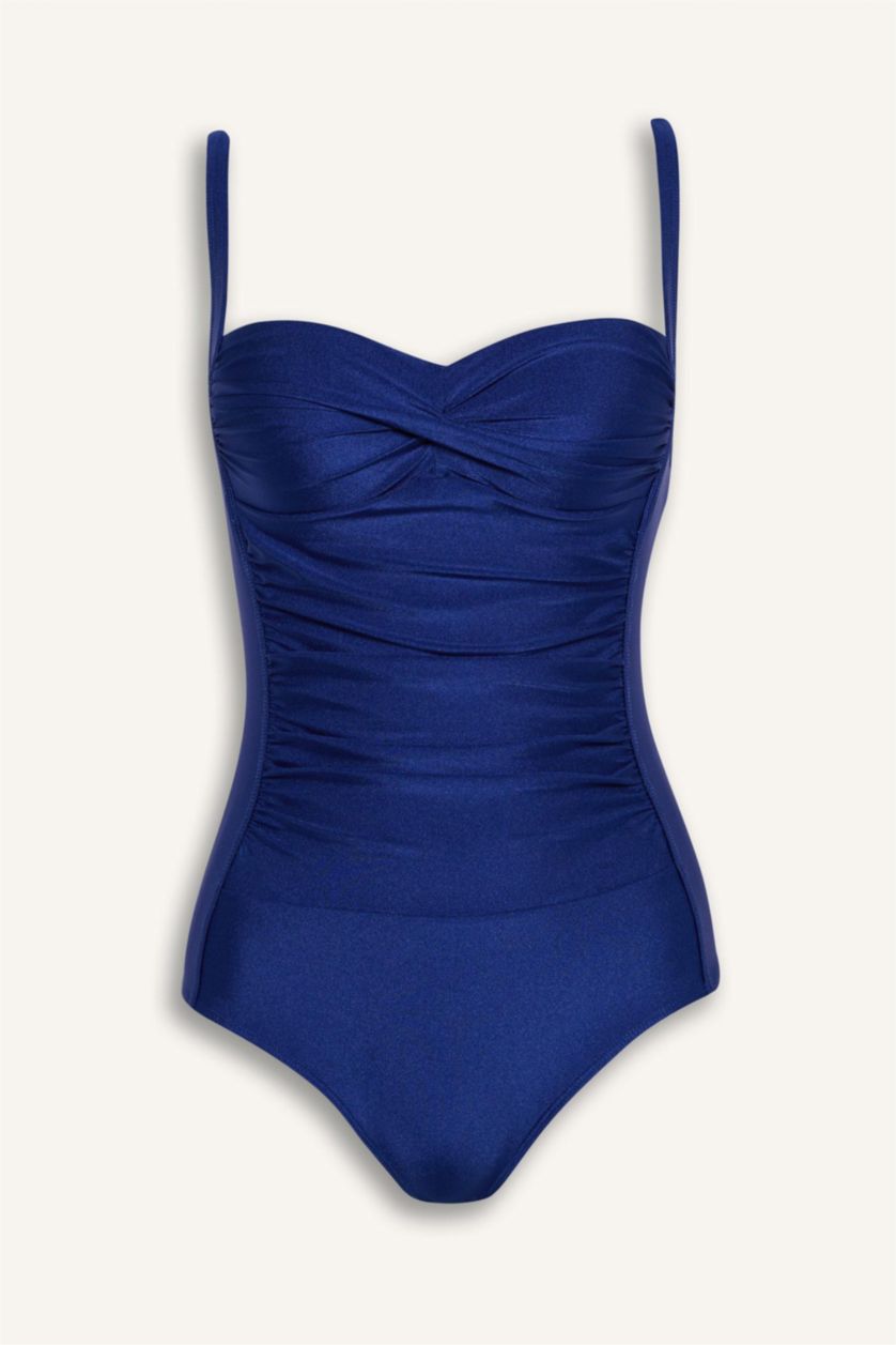 Kadın Saks Regular Fit Drapeli Mayo