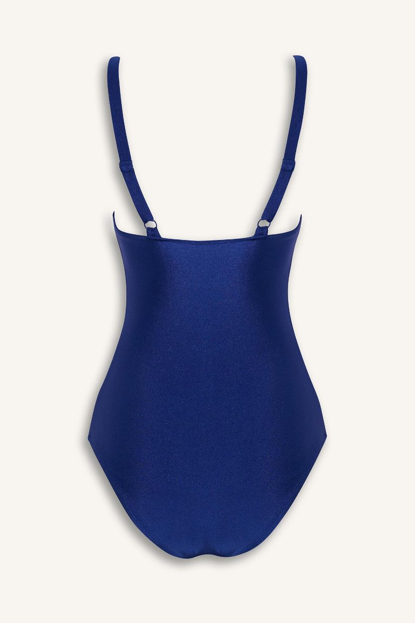 Kadın Saks Regular Fit Drapeli Mayo