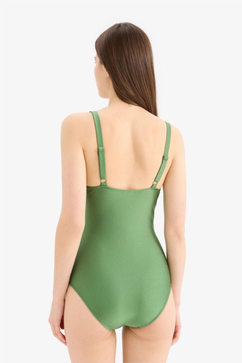 WOMAN Green Fall in Love Regular Fit Draped Swimsuit