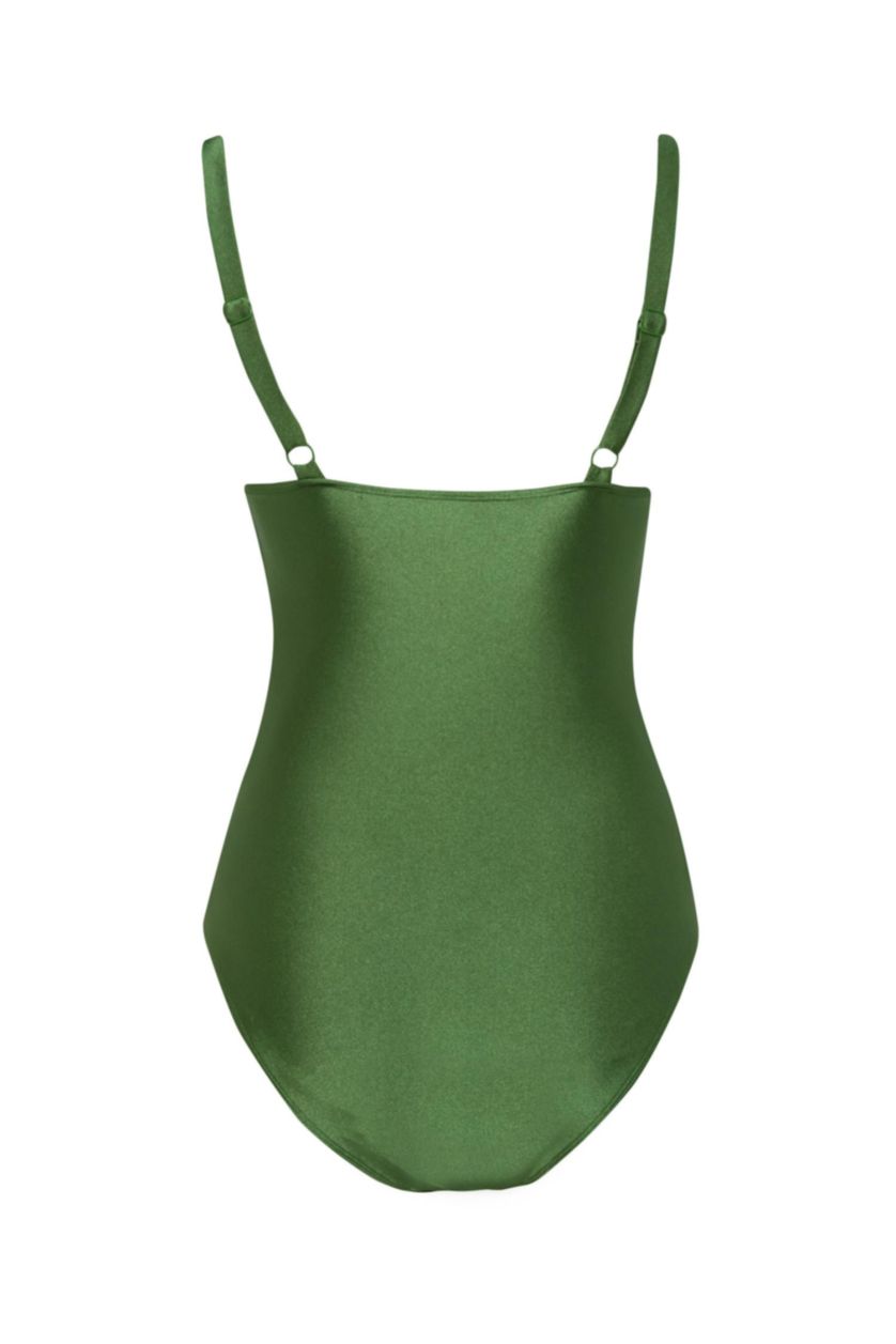WOMAN Green Fall in Love Regular Fit Draped Swimsuit