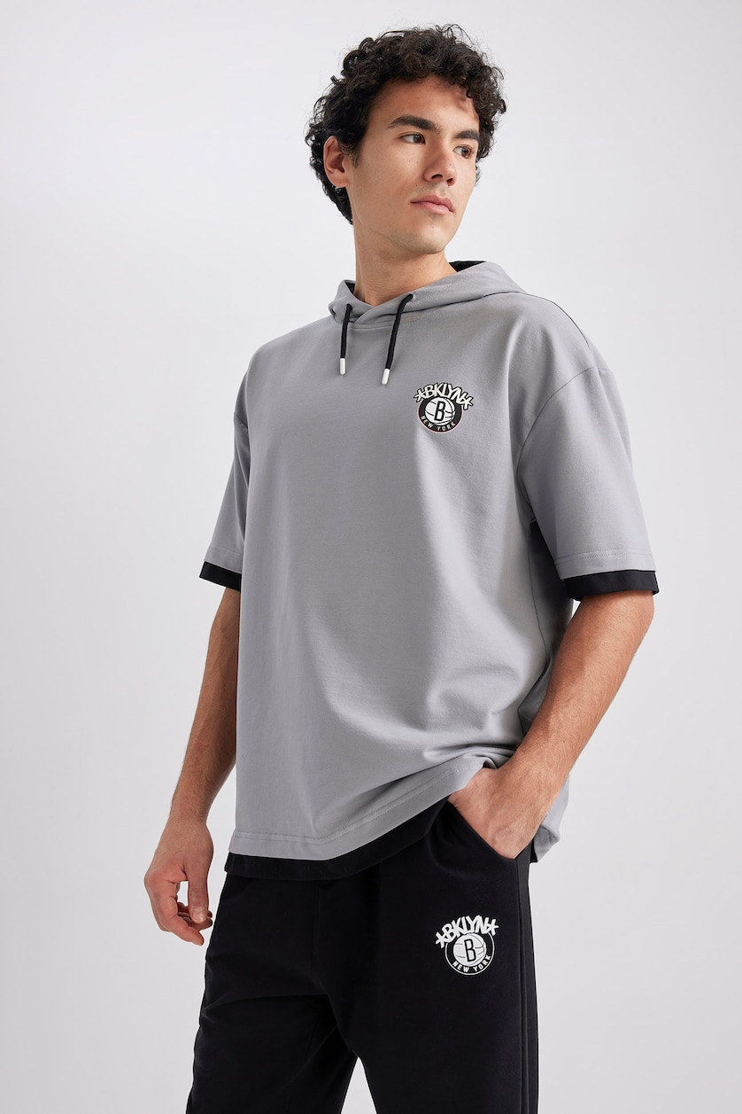 Erkek Gri Oversıze Sweatshirt Kumaşı Kısa Kollu Tişört