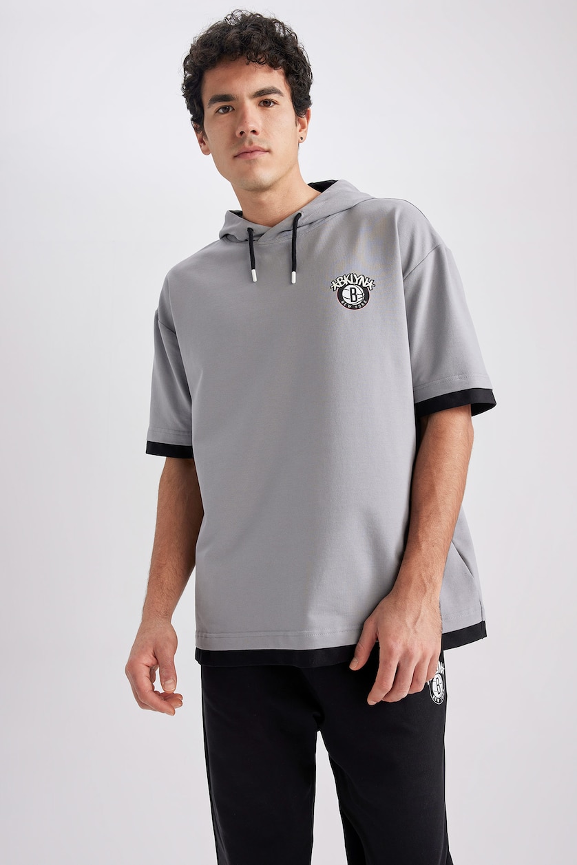 Erkek Gri Oversıze Sweatshirt Kumaşı Kısa Kollu Tişört