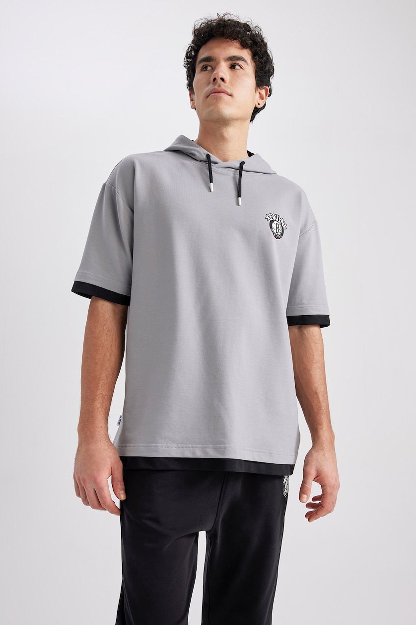 Erkek Gri Oversıze Sweatshirt Kumaşı Kısa Kollu Tişört