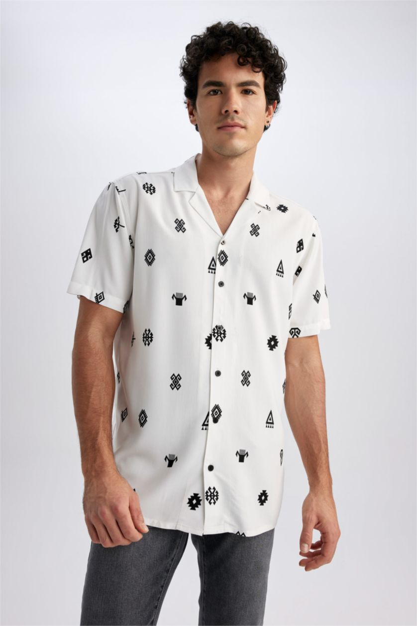 MAN White Regular Fit Viscose Short Sleeve Shirt