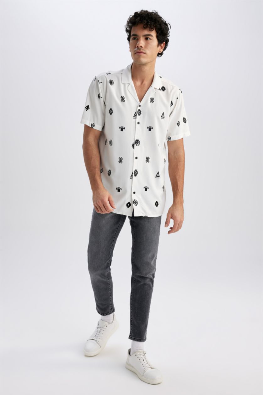 MAN White Regular Fit Viscose Short Sleeve Shirt