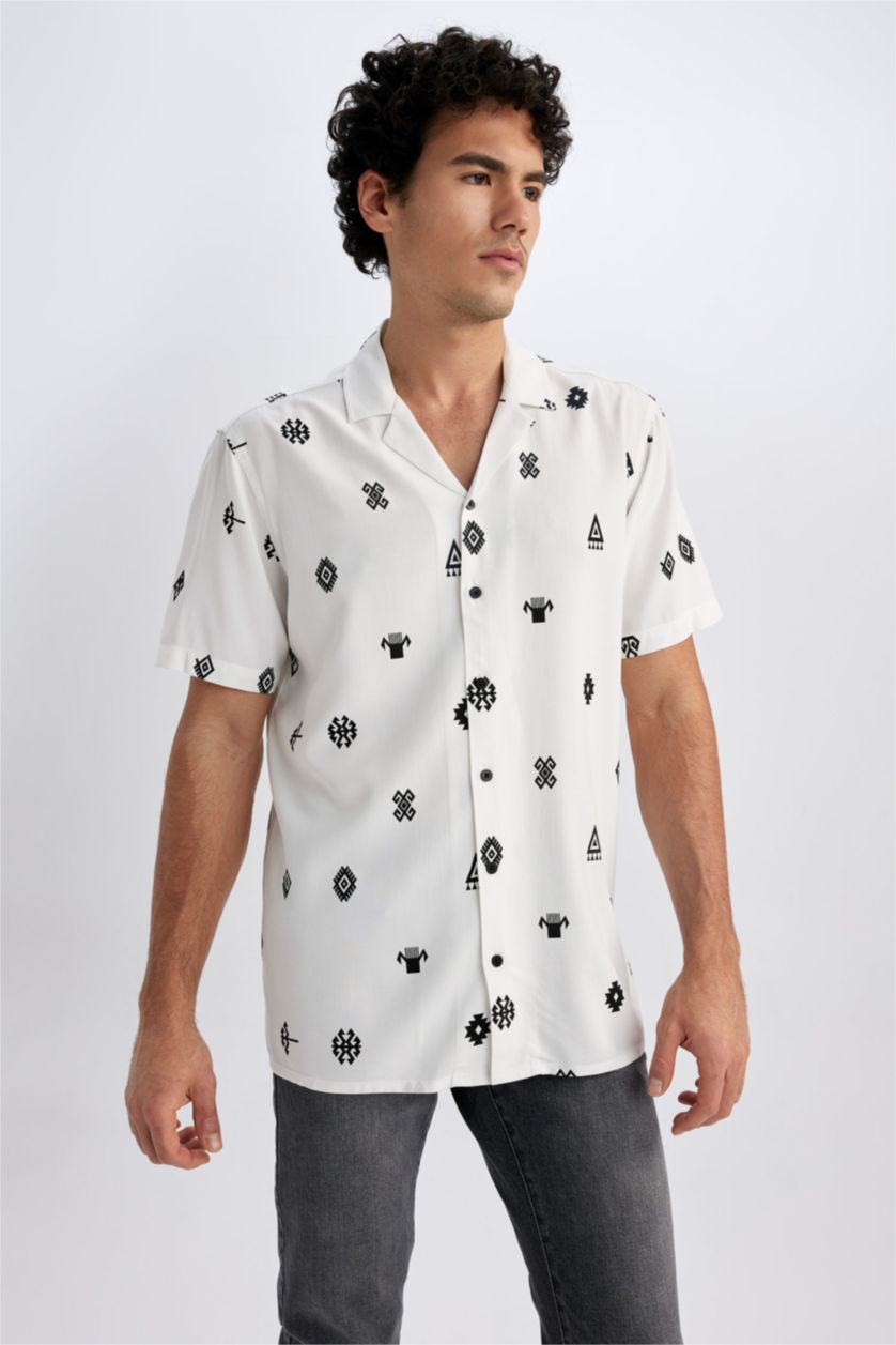 MAN White Regular Fit Viscose Short Sleeve Shirt