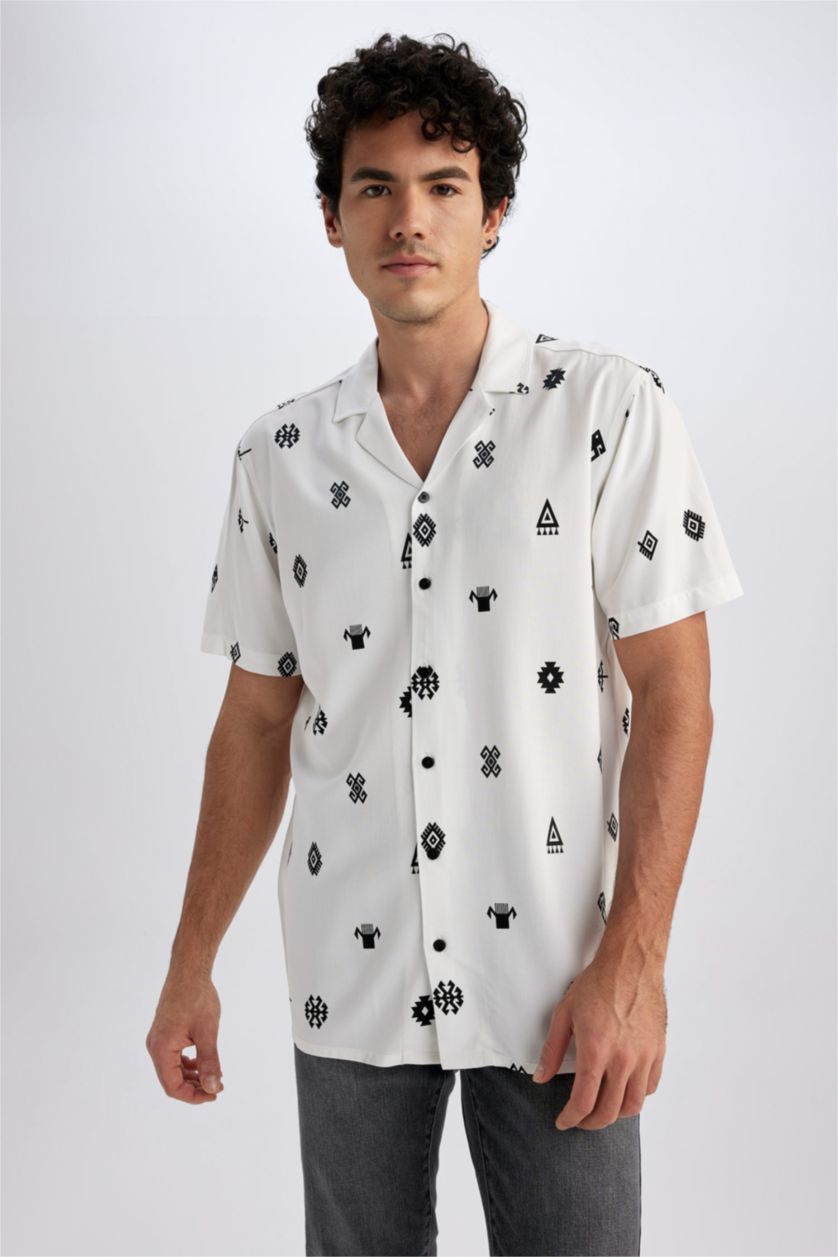 MAN White Regular Fit Viscose Short Sleeve Shirt