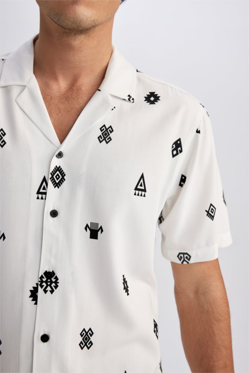 MAN White Regular Fit Viscose Short Sleeve Shirt