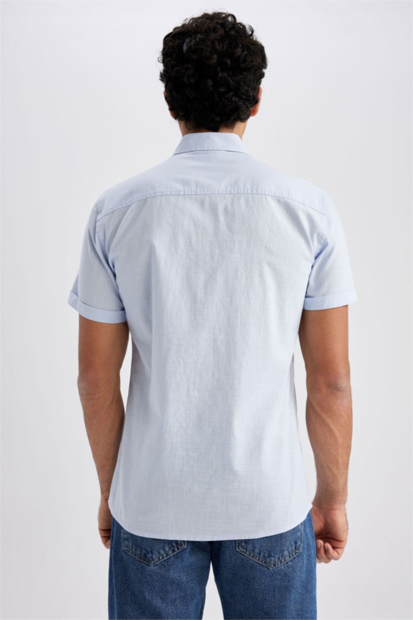 Ерлер Ашық Көк слим пішімі Қысқа жеңді жейде