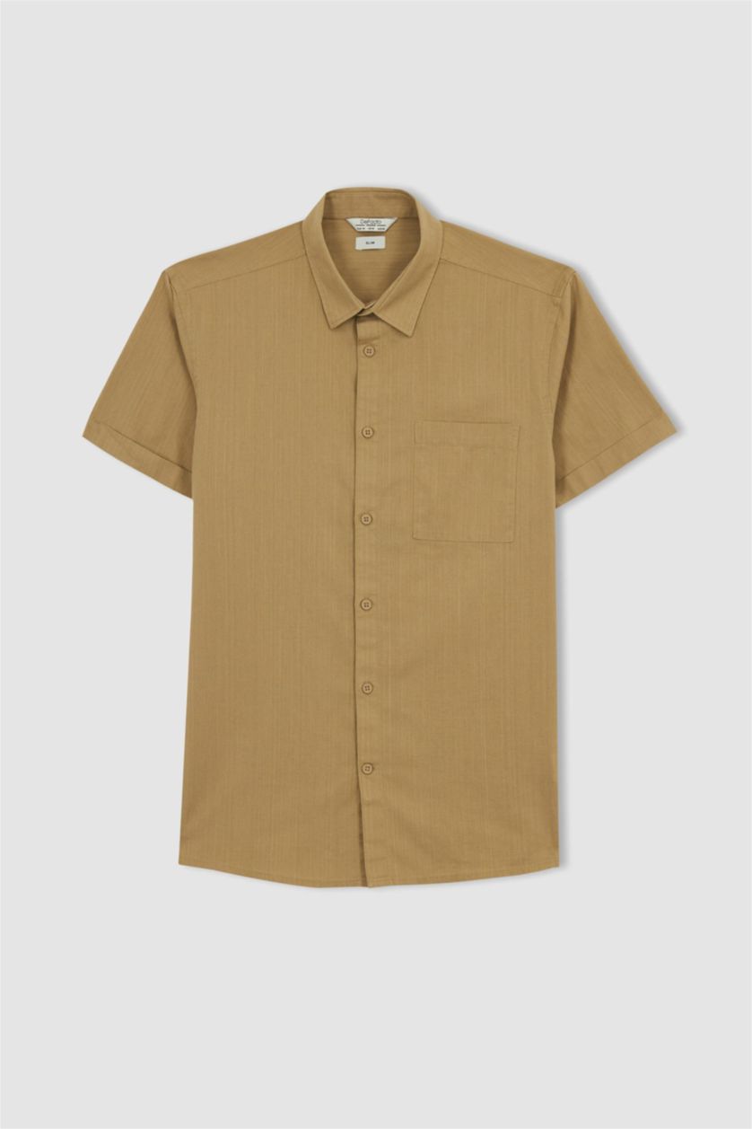 Мужчины Слоновая кость Рубашка приталенного кроя с коротким рукавом