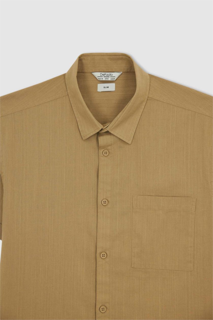 Мужчины Слоновая кость Рубашка приталенного кроя с коротким рукавом