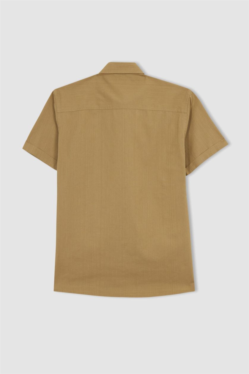 Мужчины Слоновая кость Рубашка приталенного кроя с коротким рукавом